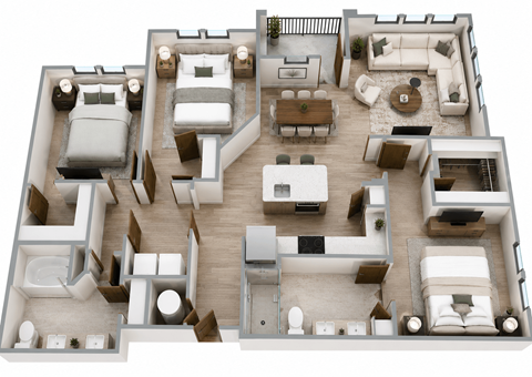 Floor plan for 3 beds, 2 baths, 1417 sqft